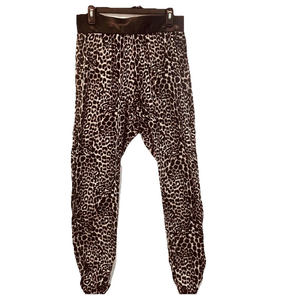 JW Animal Print Lounge Pants Rutched Hem Pockets Elastic Back Waist Size Medium